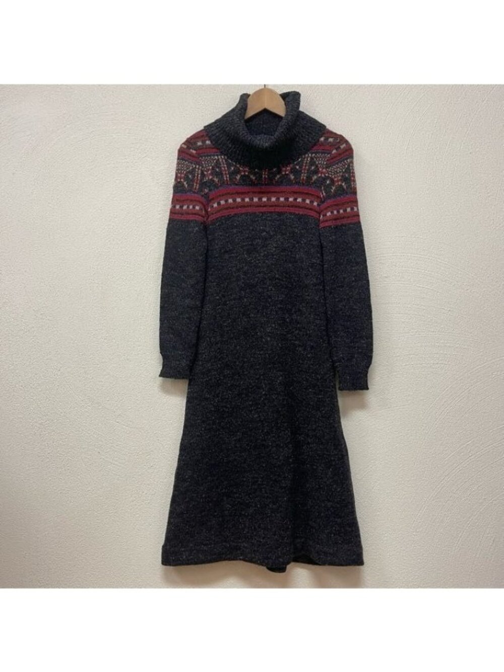 Vivienne Women's Geometric Sweater Dress Turtleneck Long Sleeve Black Red Sz XS